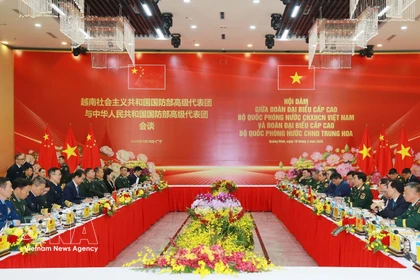 越南国防部长潘文江大将与中国国防部长董军上将举行会谈