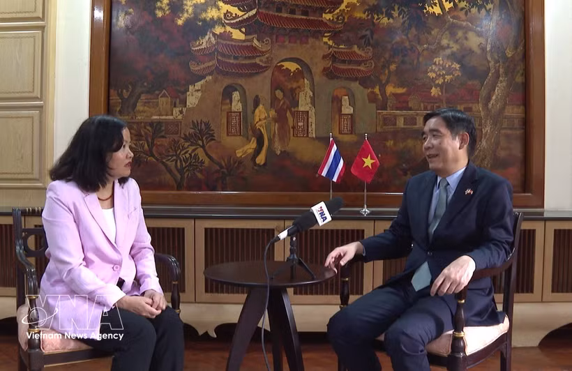 越南驻泰国大使范越雄接受越通社驻曼谷记者的采访 图自越通社