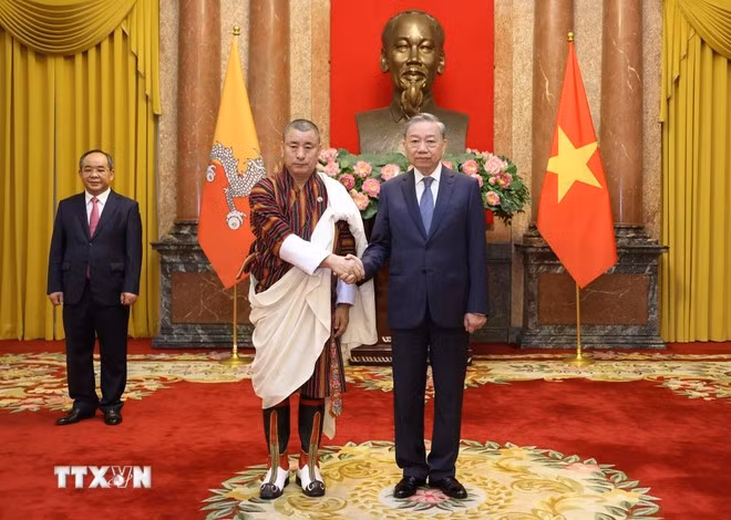 2024年9月，不丹驻泰国兼驻越南大使金桑·多吉向越共中央总书记、越南国家主席苏林递交国书。图自越通社