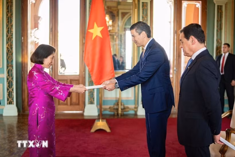 越南驻巴拉圭大使吴明月向巴总统递交国书。图自越通社