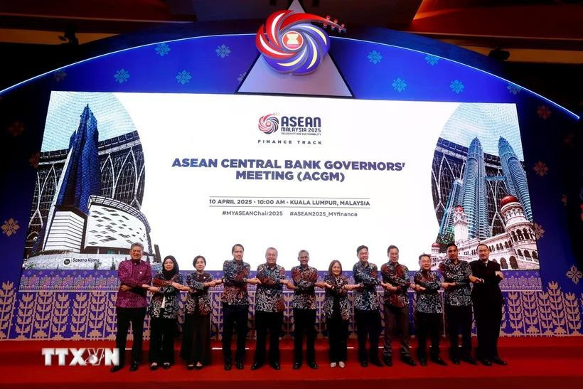 出席第12届东盟财长与央行行长会议的各国代表合影。图自越通社
