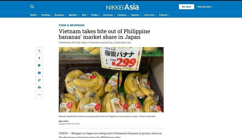 日本《日经亚洲》上刊发的文章。（屏幕截图）
