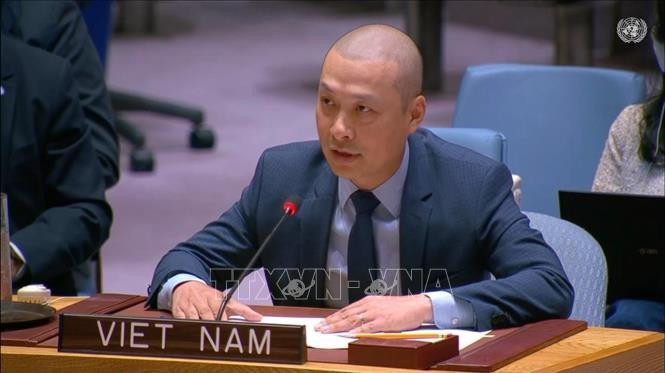 越南常驻联合国代表团副团长阮黄原公使衔参赞出席会议并发言。图自越通社