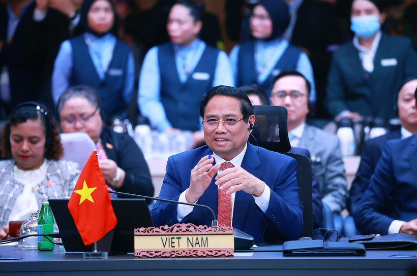 越南政府总理范明政在会上发言。图自越通社