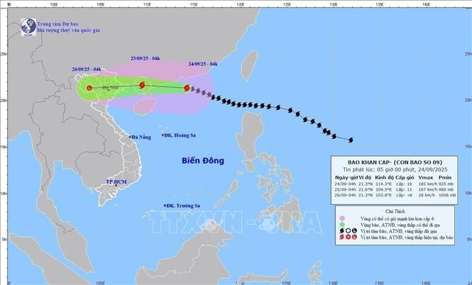 第9号台风在9月24日的路径。图自越通社