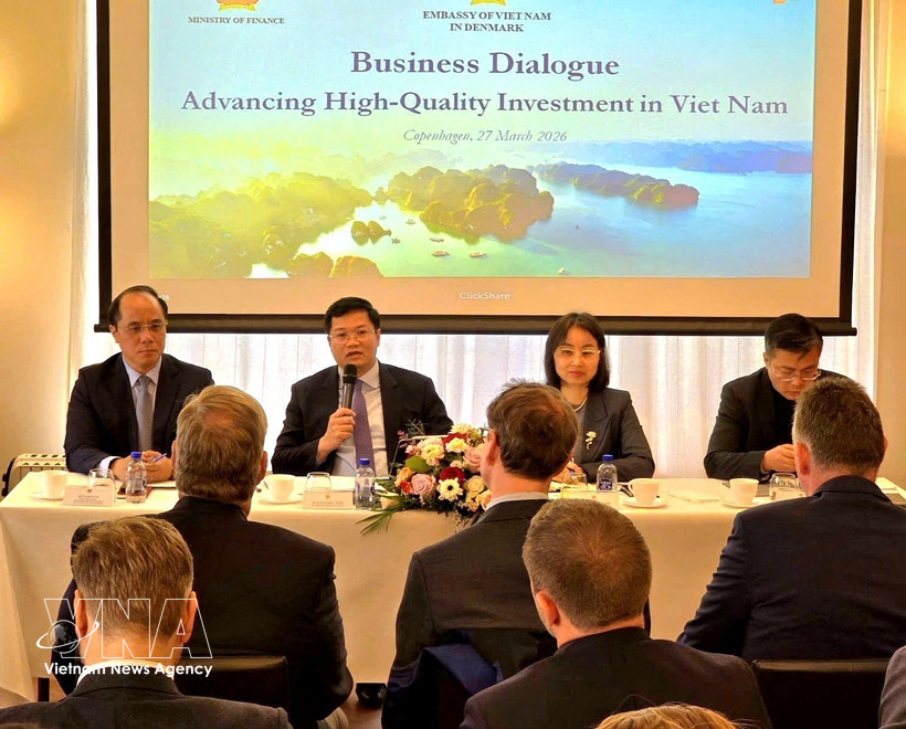 财政部副部长阮德心解答丹麦企业的提问。图自越通社