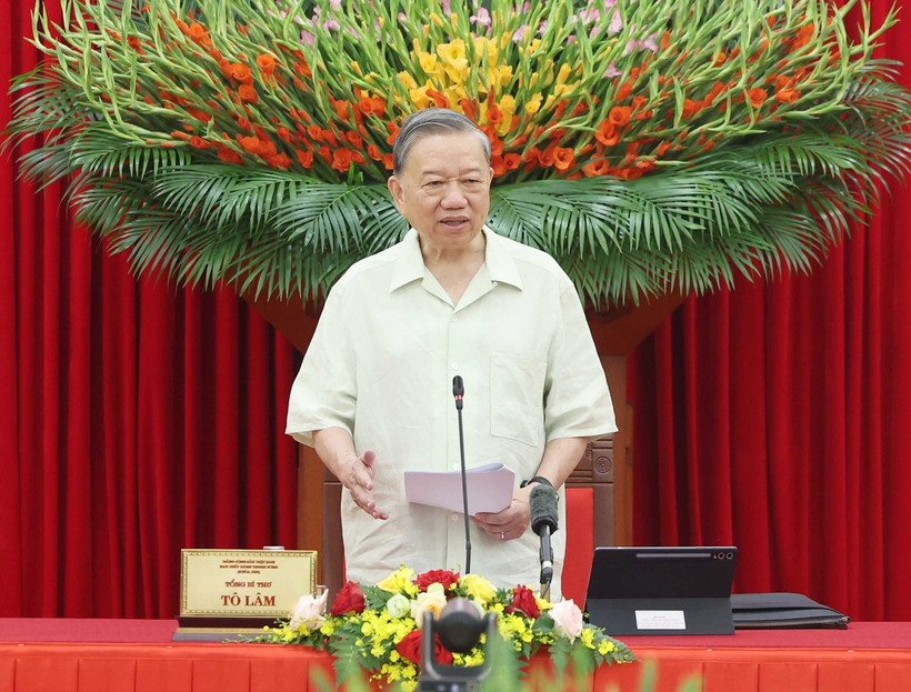 苏林总书记在会议上发表讲话。图自越通社