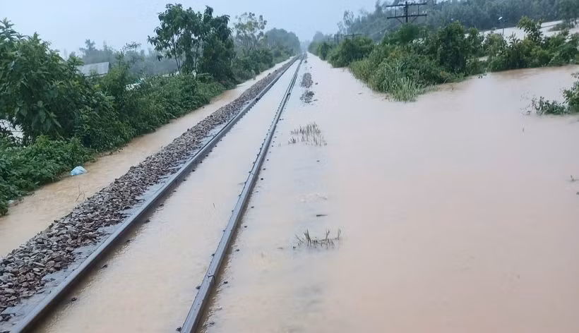 受南中部地区持续暴雨洪涝影响，越南铁路部门于暂停运营4趟南北统一列车。图自公论报