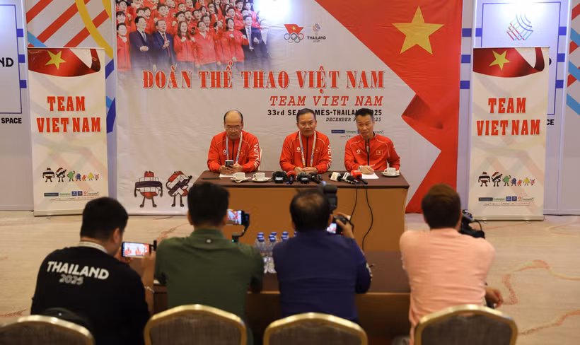 越南体育代表团举行了记者会。图自越通社
