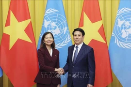 越南国家主席梁强会见联合国常驻越南协调员塔梅西斯。图自越通社