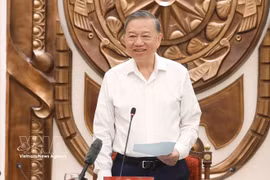 越共中央总书记、国家主席苏林在河内与国家主席办公厅举行工作会议。图自越通社