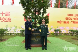 潘文江部长和董军部长共同在芒街国际口岸种植了友谊树，体现了携手维护和发扬越中团结友好传统的精冲。图自越通社