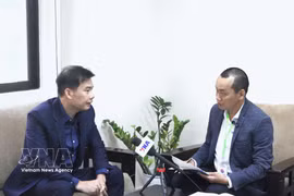 柬埔寨国民议会副秘书长兼国会咨询委员会主席谢万那烈（Chheang Vannarith）接受越通社驻金边记者采访。图自越通社