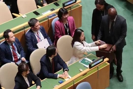 越南外交部副部长阮明姮投票。图自越通社