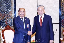 苏林总书记与老挝建国阵线主席吉乔·凯坎匹吞。图自越通社