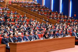 越共十四大于1月21日上午举行大会文件草案讨论会。图自越通社
