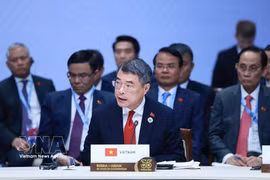 越南政府总理黎明兴在东盟—俄罗斯关系35周年纪念峰会全体会议上发表讲话。图自越通社
