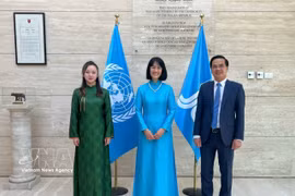阮芳英大使（中）正式担任越南常驻国际农业发展基金代表。图自越通社
