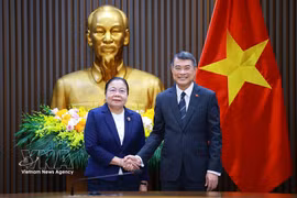越南政府总理黎明兴会见老挝人民革命党中央组织部部长西赛·勒德门松。图自越通社