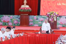 越共中央总书记苏林在会议上发言。图自越通社