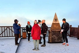 12月25日圣诞节清晨，首批登上老街省番西邦峰的游客，在目睹这一罕见奇特的自然景象时，激动之情难以言表。图自越通社