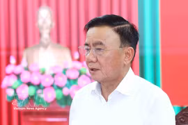 越共中央政治局委员、中央书记处常务书记陈锦秀在河内主持与中央检查委员会的工作会谈。图自越通社