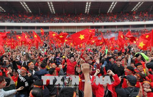 球迷赴内排机场迎接越南足球队回国。（图片来源：越通社）