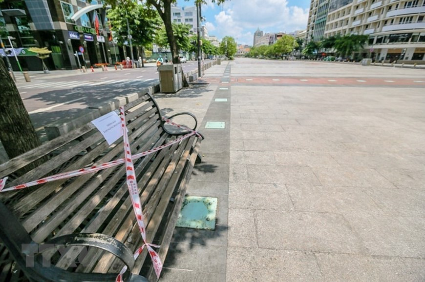 第一区阮惠步行街暂停开放，以确保防疫规定。图自越通社