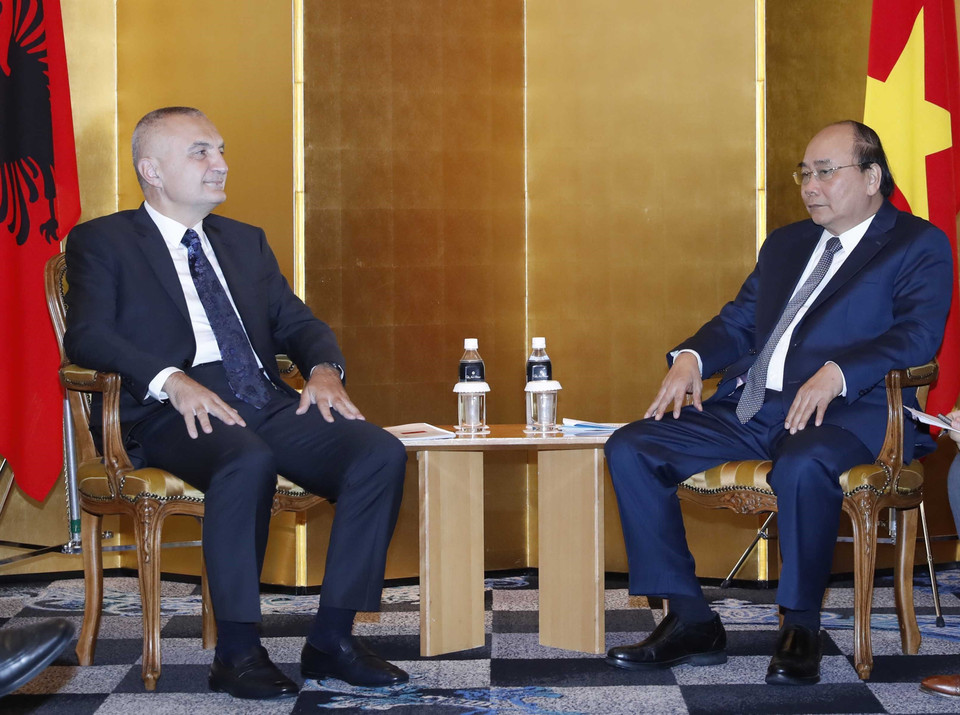 阮春福会见阿尔巴尼亚总统伊利尔•梅塔。图自越通社