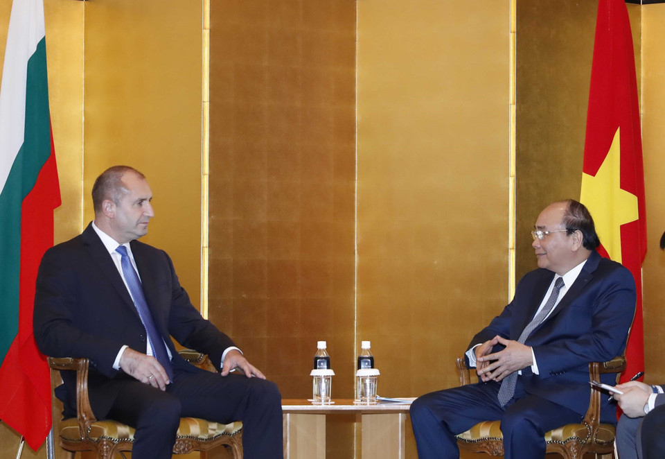 阮春福会见保加利亚总统鲁门·拉德夫。图自越通社