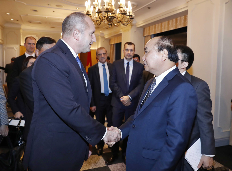 阮春福会见保加利亚总统鲁门·拉德夫。图自越通社