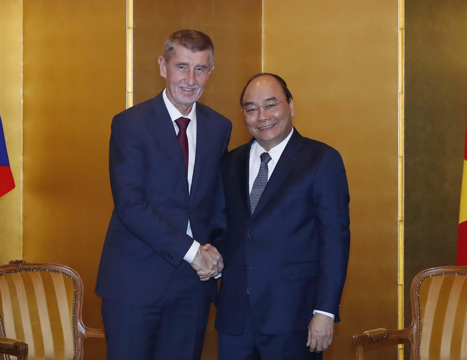 阮春福会见捷克总理安德烈·巴比什。图自越通社