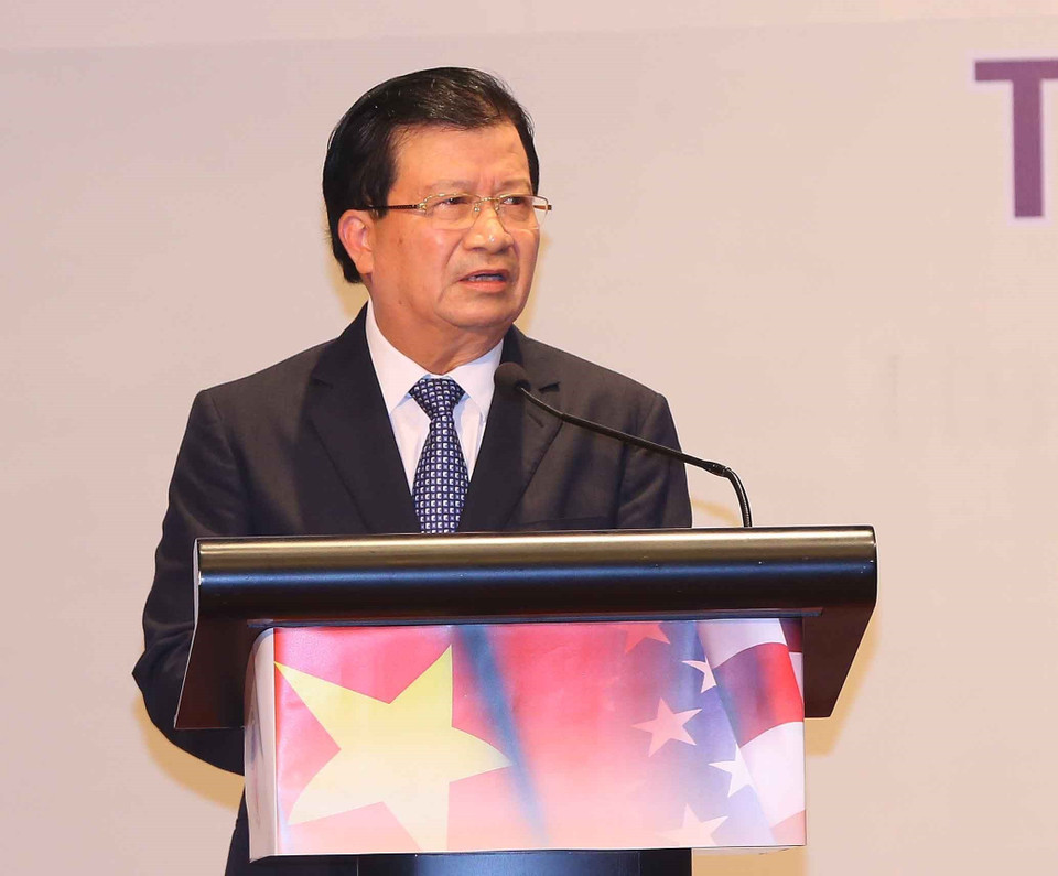 越南政府副总理郑廷勇出席2018年越美工商峰会并发表指导性讲话。 图自越通社