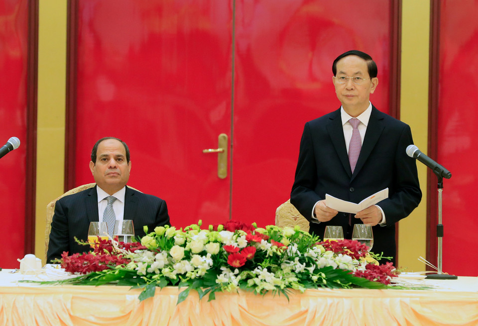  陈大光9月6日晚在河内举行盛大国宴，欢迎塞西总统一行访越。陈大光主席在宴会上致辞。 （图片来源：越通社）