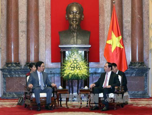  越南国家主席陈大光会见会见中国驻越大使洪小勇。