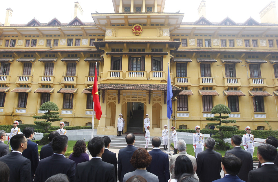 东盟旗升旗仪式场景。越通社记者 林庆 摄