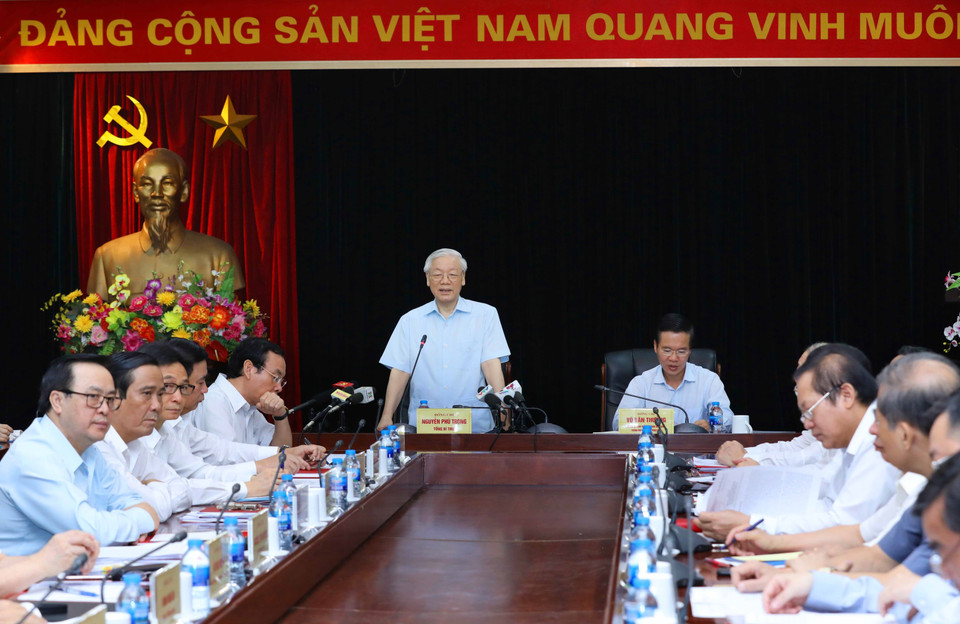 阮富仲在工作座谈会上发表讲话 图自越通社