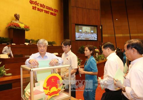  国会代表参加投票选举第十四届国会主席和副主席职务。