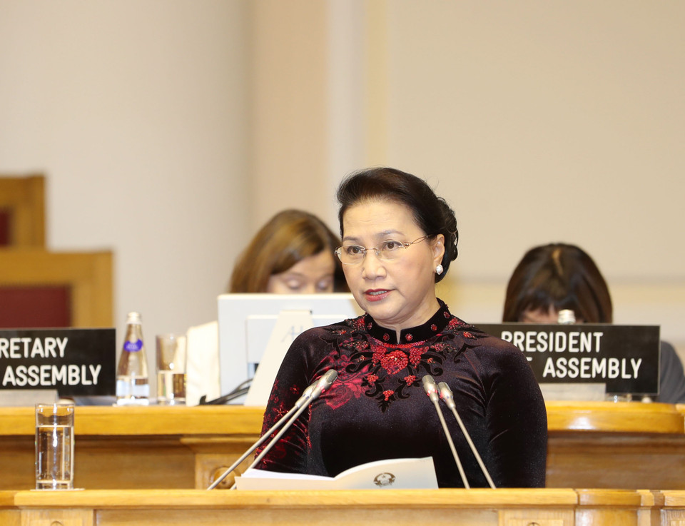 越南国会主席阮氏金银发表讲话（图片来源：越通社）