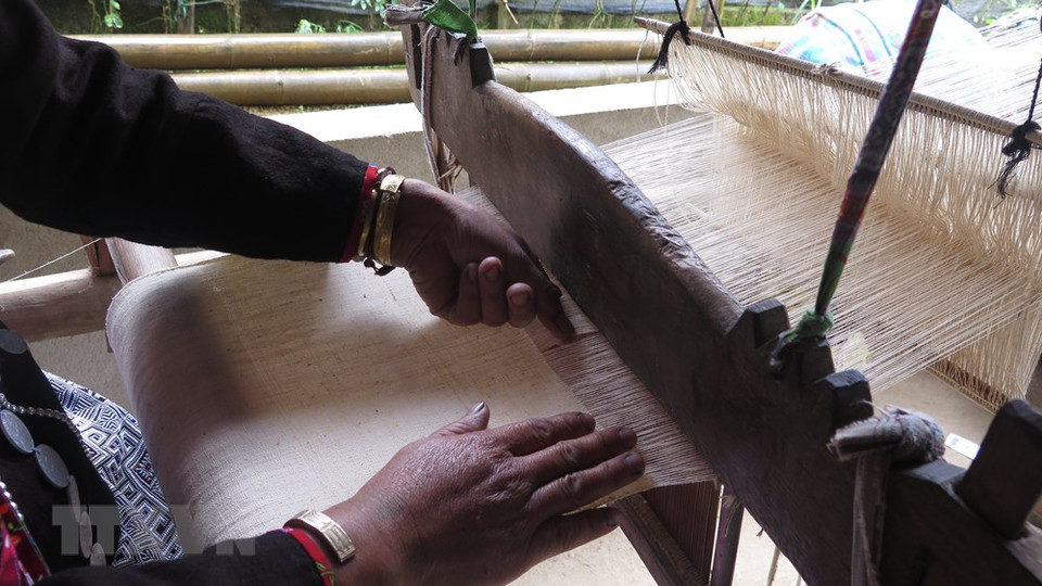 要花很多时间才能纺织出一个面料。越通社记者 越皇 摄