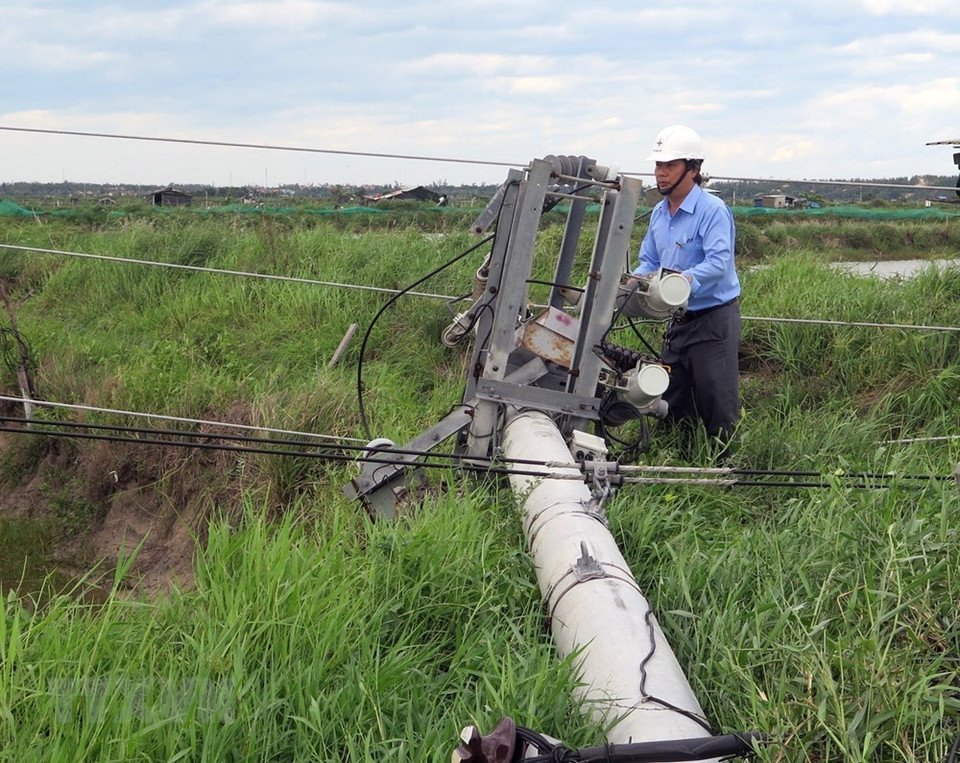 富安电力公司尽快克服第九号台风所造成的损失，尽早给当地居民供电。图自越通社