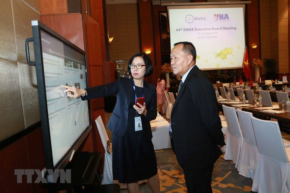 越南通讯社副社长武越庄在于2019年4月举行的亚洲-太平洋通讯社组织执行委员会第44次会议上向与会代表介绍相关内容。图自越通社