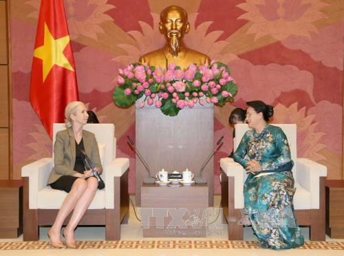 国会主席阮氏金银（右）会见挪威驻越南大使埃里克森。（图片来源：越通社）