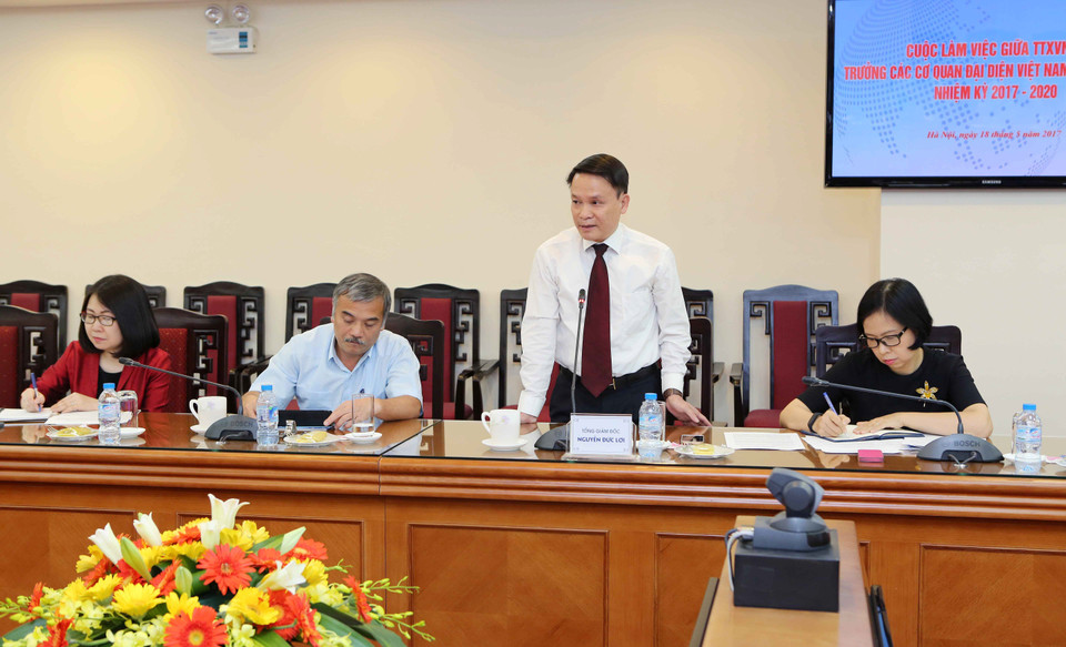 越通社社长阮德利在会上发表讲话。（图片来源：越通社）