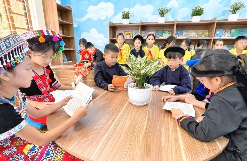 谅山省长定县团结少数民族寄宿制高中学校的阅读空间。图自越通社