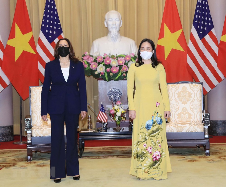 越南国家副主席武氏映春会见美国副总统卡玛拉•哈里斯。越通社记者 仲德 摄