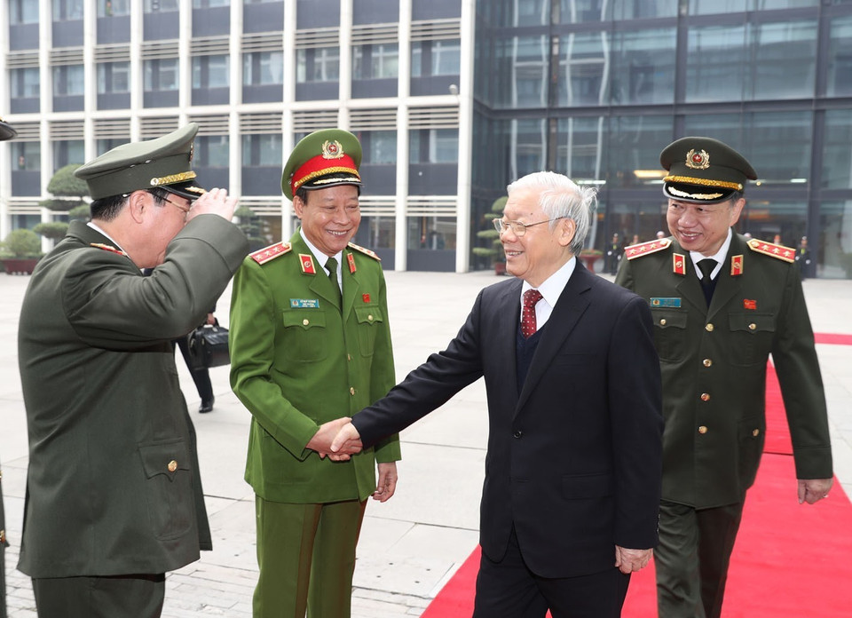 越共中央总书记阮富仲和各位代表。越通社记者智勇 摄