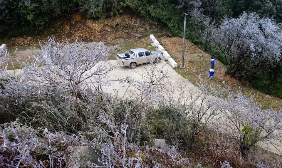 高平省高山出现结霜冰挂景象。越通社记者 国达 摄