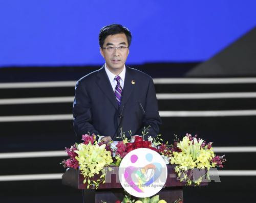 中国共青团中央书记处第一书记秦宜智在闭幕式上发表（图片来源：越通社）