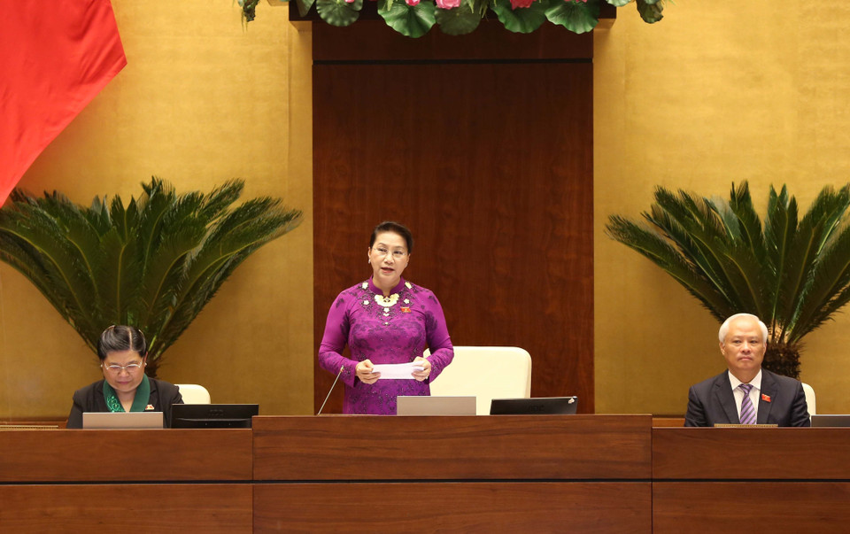 国会主席阮氏金银在会上发表讲话。（图片来源：越通社）